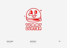 the logo for yummy burgers, which is red and white with an image of a