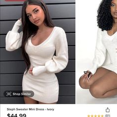 White Sweater Dress From Fashion Nova. Never Worn Before. Perfect Condition And Super Cute. Winter White V-neck Mini Dress, White Stretch V-neck Sweater Dress, White V-neck Mini Dress For Fall, White Stretch Sweater Dress With V-neck, Casual White Stretch Sweater Dress, Casual White Mini Sweater Dress, White Sweater Dress, Fashion Nova Dress, Fashion Nova Dresses