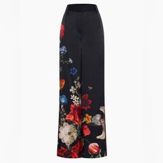 Brand New. Waist Across 13.5”. Inseam 31”. Full Price Online. Spring Evening Bottoms With Floral Print, Luxury Fitted Black Wide Leg Pants, Luxury Black Fitted Wide Leg Pants, Black Floral Print Wide Leg Pants, Elegant High Waist Floral Print Bottoms, Elegant High-waisted Floral Print Pants, Elegant Floral Print High-waisted Pants, Elegant High-waisted Floral Pants, Elegant Fitted Floral Print Pants