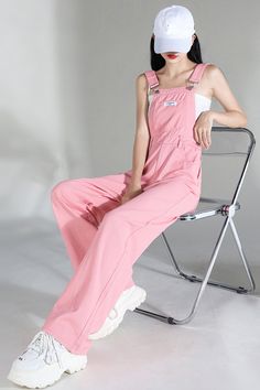 Loose Wide Leg Pink Denim Jumpsuits – Tomscloth Stretch Cotton Jumpsuits And Rompers With Pockets, Stretch Cotton Jumpsuits With Pockets, Casual Full Length Solid Jumpsuits And Rompers, Spring Denim Overalls In Solid Color, Trendy Cotton Overalls, Solid Cotton Jumpsuits And Rompers With Pockets, Cotton Jumpsuits And Rompers With Pockets, Casual Full-length Jumpsuits And Rompers For Spring, Solid Cotton Denim Jumpsuit For Summer