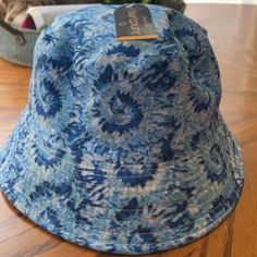 Juncture Blue Tie-Dye Bucket Hat Cr-10 Casual Blue Bucket Hat One Size, Blue Bucket Hat With Curved Brim For Festivals, Blue Curved Brim Bucket Hat For Festival, Blue Brimmed Bucket Hat For Festival, Blue Wide Brim Bucket Hat For Festivals, Casual Blue Adjustable Bucket Hat, Summer Tie-dye Hat With Curved Brim, Blue Festival Hats, One Size Fits Most, Adjustable Cotton Tie-dye Hat