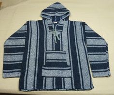 Mexican Baja Hoodie, Hippie Hoodie, Baja Hoodie, Vintage Pieces, Long Sleeve Pullover, Men Fashion, Mens Clothing Styles, I Dress, Blue Stripes