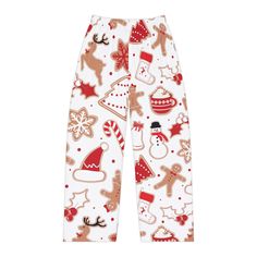 How cute are these?! Not to mention super comfy. These cute Christmas themed pajama pants are sure to bring on the Christmas cheer. Here to add style on luxurious comfort, these  pajama pants are made with 100% brushed polyester that feels extra cozy to slip into. The soft and stretchy fabric makes it perfect for sleeping or lounging around home while your prints come to life in vivid detail and color for extra style points.  .: Material: 100% brushed polyester .: Light fabric (5.6 oz/yd² (190 g/m .: Elastic waistband .: Printed-in size and care label .: Seam thread color automatically matched to design (black or white) .: Assembled in the USA from globally sourced partsImage by [AbraSa / Shutterstock] Casual White Holiday Sleepwear, Cozy Winter Pants For Pajama Party, Cozy Winter Pajama Party Pants, Casual Christmas Sleepwear For Pajama Party, Cozy Winter Bottoms For Pajama Party, Casual Winter Pants For Sleepover, Christmas Pajama Party Sleepwear Long Pants, Cozy Bottoms For Winter Sleepover, Cozy Bottoms For Sleepover In Winter