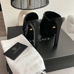 Selling These Sexy Platform Heels/Stilettos Featuring Versace’s Medusa Head Motif. They Have Branded Leather Insole, Open Toe, Platform Sole And Are 5.9 Inches Stiletto Heel. Size 6 (36). True To Size. Dust Bag, Box Are Included As Well As Certificate Of Authenticity. Great Condition. Luxury Open Heel Formal Heels, Luxury Heels With Padded Open Heel, Luxury Heels With Wrapped Heel For Gala, Designer Heels With Deep Heel Cup, Designer Heels With Deep Heel Cup And Open Heel, Designer Sculpted Heel For Gala, High-end Pointed Toe Party Heels, Luxury Heels With Heel Strap For Office, High-end High Heel Formal Heels