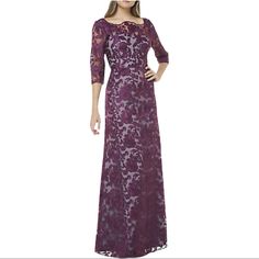 Reposhing This Item I Purchased From @Cindeesgems. Absolutely Loved The Dress But It Fit Loose. This Dress Is Nwt. Tr4 Cap Sleeve Gown, Embroidered Lace Dress, Purple Wine, Bateau Neck, Midi Cocktail Dress, Gowns With Sleeves, Lace Gown, Long Gown, Vintage Style Outfits