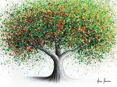 a painting of a tree with lots of colored dots on it's trunk and branches