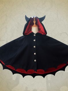 Buy Devils Ears Bat Lolita Autumn Winter Black Woolen Cloak on Lolitain.com. Choose your perfect classic lolita dress, gothic lolita dress, and more. Regular discounts up to 50% off. Style Kawaii, Hooded Poncho, Haiwan Peliharaan, Hoodie Coat, Fesyen Hijab, Kawaii Clothes, Harajuku Fashion, Cosplay Outfits, Lolita Dress