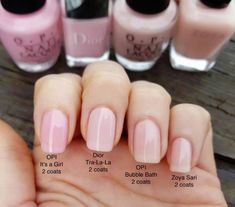 Dior Pink Nail Polish, Opi The Color That Keeps On Giving, Zoya Sheer Nail Polish, Cool Pink Nail Polish, Sheer Opi Colors, Sheer Polish Nails, Essie Bubble Bath, Opi Nail Polish Bubble Bath, Shades Of Pink Nail Polish