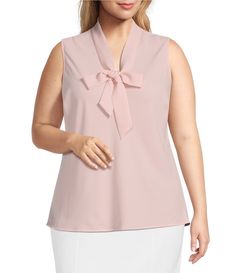 Shop for Kasper Plus Size Tie Front V-Neck Sleeveless Crepe Blouse at Dillard's. Visit Dillard's to find clothing, accessories, shoes, cosmetics & more. The Style of Your Life. Feminine V-neck Top For Workwear, Elegant Sleeveless V-neck Top For Work, Elegant V-neck Vest Top, V-neck Tank Top For Office In Summer, Elegant Stretch Tank Blouse, Spring Office V-neck Tank Top, Chic V-neck Blouse, Chic Viscose V-neck Tank Top, Chic V-neck Viscose Tank Top