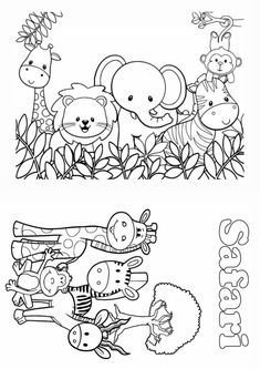 two coloring pages with animals and plants in the middle one is for children to color