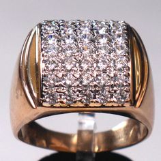 Solid 14k Yellow Gold Ring Cz Diamonds A Substantial Vintage 14k Ring Featuring 35 Brilliant Cut Intense Cz Diamonds. Set In A Classic Solid Yellow Gold Setting. Stones Are Secure In Their Settings. This Ring Was Very Loved And Gently Worn; Band Shows Very Light Signs Of Wear (See Photos), But Your Jeweler Can Easily Polish It To Make It Look New. No Scratches Or Nicks In Stones. Size 13 - Can Be Resized By Your Jeweler Stamped 14k Approx Stone Wt: 3 Carats Tcw Equivalent Stones: Cz Weight: 10.77g Gold & Gemstones Tested & Verified 100% Genuine This Item Is Pre-Loved And Shows Normal Signs Of Light Wear 100% Authentic From A Smoke & Pet Free Home Fast Shipping - Same O Formal Pave Setting Diamond Ring, Formal Fine Jewelry Diamond Ring With Pave Setting, Dazzling Diamond Ring For Formal Occasions, Dazzling Diamond Ring With Pave Setting For Formal Occasions, Dazzling Formal Diamond Ring, Cubic Zirconia Ring With 17 Jewels, Dazzling Diamond Ring With Diamond Accents For Formal Occasions, Dazzling Diamond Ring With Accents For Formal Events, Dazzling Formal Diamond Ring With Diamond Accents