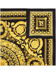 Versace Accessories, Printed Silk Scarf, Designer Scarves, Gold Silk, Vector Artwork, Silk Necktie, Scarf Print, Black N Yellow, Silk Scarf