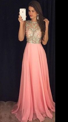 Prom Dress Sparkly, Pink Evening Gown, Prom Dresses Pink, Pink Evening Gowns, Custom Made Prom Dress, Chiffon Prom Dresses, Sparkly Prom Dresses, Pink Evening Dress, Beaded Chiffon