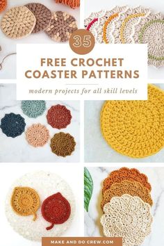 crochet coasters with text overlay that says free crochet coaster patterns