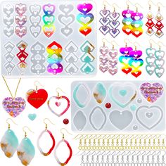 PRICES MAY VARY. 【Mother's Day Resin Earring Molds】Our Mother's Day earring molds kit comes with 2 pack love heart earring molds in 12 different styles, 100 pieces of earring hooks and 100 pieces jump rings in 2 colors. The quantities and styles are sufficient for you to use and replace, and can easily meet your daily use and other requirements. 【Lovely Design】These Mother's day silicone earring molds are designed with Mother's Day theme, they are printed with different heart shapes; The diverse Earring Molds For Resin, Making Keychains, Epoxy Molds, Mother's Day Theme, Crafts Jewelry Making, Keychain Craft, Resin Earring, Molds Silicone, Heart Earring