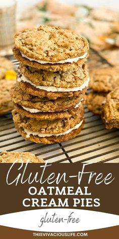 gluten - free oatmeal cream pies stacked on top of each other