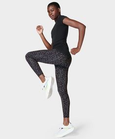 Our updated bum-sculpting run leggings, voted ‘Best Leggings’ by Women’s Running Awards. Ultra-lightweight Italian fabric is quick-drying for your sweatiest sprints. High-waisted design with an adjustable waist and updated seamlines. Back zip pocket, two side slip pockets and redesigned reflective details. High compression fabric offers UV40+ protection. Inseam length: 24" / 60cm. Model wears size S and is 178cm/5'10" tall. Style Code: SB918778AColour: Black Circle Block Print Black Circle, Compression Fabric, Running Leggings, Yoga Shop, Zero Gravity, Best Leggings, Sweaty Betty, Gym Yoga, Running Tights