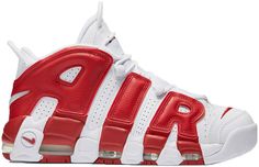 Nike More Uptempo Varsity Red (GS) Nike Uptempo, Nike Air Uptempo, Buty Marki Nike, Air Nike, Red Basketball Shoes, White Gym, Nike Air More Uptempo, Nike Kicks, Nike Air More