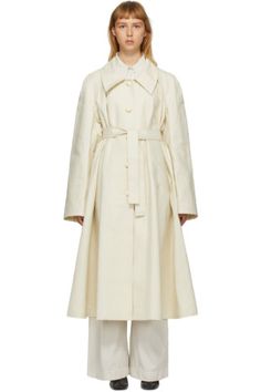 Off-White Linen New Trench Coat by Lemaire on Sale Short Sleeve Coat, White Trench Coat, Cropped Trench Coat, Beige Trench Coat, Wool Trench Coat, Long Trench, Long Trench Coat, Belted Trench Coat, High Neck Sweater