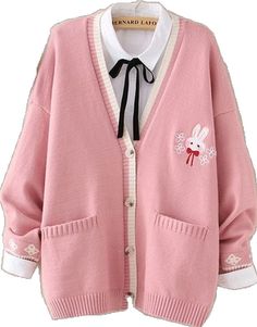 Harajuku Style School Sweater For Winter, Kawaii Long Sleeve Knitted Sweater, Harajuku Style Winter Sweater For School, Kawaii Knitted Long Sleeve Sweater, Casual Embroidered Knit Outerwear, Spring Kawaii Long Sleeve Sweater, Cute Spring Cardigan For School, Long Sleeve Spring Sweater For School, Kawaii Spring Sweater