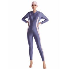 Women One-piece Swimsuit Burkinis Swimwear High Stretch Unitard For Swimming, Fitted Beachwear Bodysuit For Water Sports, Fitted Bodysuit For Water Sports, Fitted One-piece Sports Leotard, Sporty Fitted Diving Bodysuit, Blue Fitted Diving Bodysuit, Blue Diving Bodysuit, Blue Fitted Bodysuit For Diving, Stretch One Pieces With Lined Body For Sports