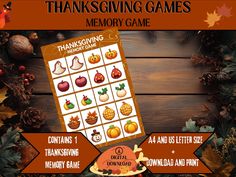 thanksgiving memory game with pumpkins and pine cones