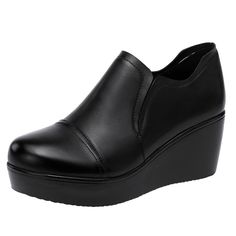 Be stylish and comfortable in the Linda women's platform shoes. Crafted using a microfiber upper, these shoes feature a slip-on closure, round toes, and a TPU outsole. The wedge heel and platform height are 2 in and 0/1.18 in, respectively. Enjoy enhanced wear with the polyurethane lining and latex insole. Ideal for any office or career occasion. • Upper Material: Microfiber• Toe Shape: Round Toe• Season: Spring/Autumn• Outsole Material: TPU• Lining Material: Polyurethane• Insole Material: Latex Platform Shoes Women, Shoes 2023, Women Platform Shoes, Loafer Slippers, Pump Types, Wedge Pumps, Mary Jane Heels, Boots And Sneakers, Women Leather