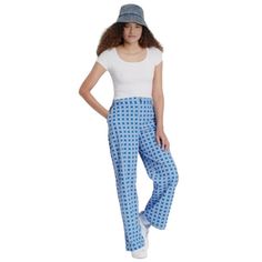 Wild Fable Blue Floral Check Wide Leg Pants Large 90s Y2k High Rise Women New With Label Nothing Broken Nothing Stained In Perfect Condition Y2k Straight Leg Blue Bottoms, Y2k Blue Straight Leg Bottoms, Blue Y2k Full-length Bottoms, Blue Y2k Full Length Bottoms, Y2k Blue Full-length Pants, Y2k Style Blue Full Length Pants, Y2k Style Full Length Blue Pants, Blue Full Length Y2k Pants, 90s High Waist Blue Pants