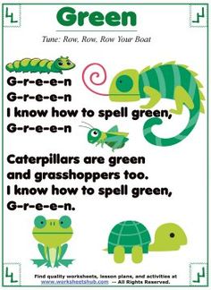 a green poster with animals and words on it