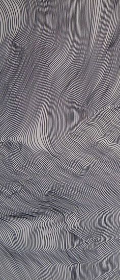 an abstract painting with wavy lines in black and white