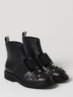 Flat Ankle Boots ROGER VIVIER Woman color Black Roger Vivier Flats, Black Flat Ankle Boots, Roger Vivier Shoes, Urban Shoes, Flat Ankle Boots, Buckle Ankle Boots, Chelsea Ankle Boots, Rounded Toe Boots, Ankle Boots Flat