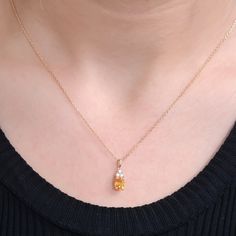 14k Solid Gold Yellow Sapphire With Surrounding Diamond Necklace, Minimal Gold Necklace, Natural Yellow Sapphire Diamond Necklace, Gift Her - Etsy South Korea Minimal Gold Necklace, Diamond Necklace Gift, Sapphire Diamond Necklace, Minimal Gold, Yellow Sapphire, Sapphire Diamond, Necklace Gift, Gold Yellow, South Korea