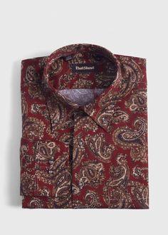 Add A Pop Of Color And Pattern To Your Wardrobe With This Rich Paisley Print Cotton Sport Shirt. Pair This Festive Seasonal Style With A Sport Jacket Or Cashmere Cardigan And Wool Trousers. Button Down Collar Chest Pocket Printed All Over Paisley Motif Made In Canada Mens Paisley Shirts, Men Character, Paisley Color, Silk Pattern, Formal Tops, Paisley Shirt, Character Designer, Sport Jacket, Fitted Dress Shirts