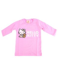 a pink hello kitty shirt that says hello kitty