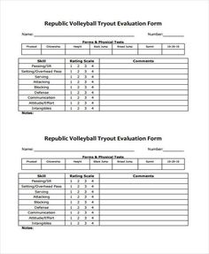 the volleyball tournament form is shown in two separate sections, with each team's name and