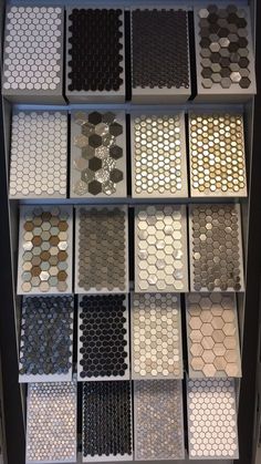 a display case filled with lots of different types of tile