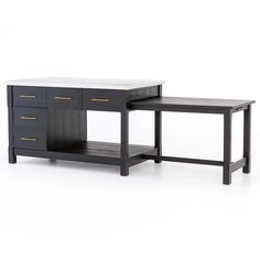 a black and white desk with two drawers