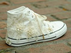 29 Wedding Sneakers Perfect for the Modern Bride Wedding Tennis Shoes, Wedding Sneakers For Bride, Wedding Shoes Sneakers, Lace Wedding Shoes, Girls First Communion Dresses, Custom Wedding Shoes