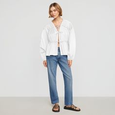 This romantic, long-sleeve take on the much-loved tiered blouse is the perfect addition to your transitional wardrobe. Hira's adjustable ties make for versatile styling — we love to style it with a maxi skirt and sandals for an afternoon on the go. See below for our general Size Guide and available measurements Made of 100% cotton Machine wash cold and lay flat to dry Tiered Blouse, Tie Front Blouse, Lay Flat, The Go, Size Guide, Maxi Skirt, Sandals, Skirt, Wardrobe