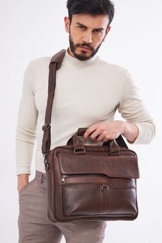 - Our product is 100% genuine leather. - It is produced in master hands with quality materials and delicate handwork. - Dimensions 29 x 39 cm Professional Leather Shoulder Bag For Everyday Use, Professional Leather Satchel For Daily Use, Leather Business Laptop Shoulder Bag, Leather Shoulder Laptop Bag For Business, Business Cognac Textured Leather Shoulder Bag, Business Textured Leather Cognac Shoulder Bag, Brown Professional Briefcase For Everyday Use, Professional Brown Briefcase For Everyday Use, Brown Soft Leather Laptop Bag For Business Trips