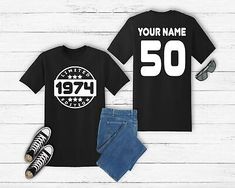 Top Seller for 50th Birthday T-Shirt Personalised Limited Edition 1974 Custom Name 50 Men Women, Women's Top Top Seller, 30th Birthday, 40th Birthday, 50th Birthday, Fashion Tops, Birthday Shirts, Top Rated, Custom Name, Womens Clothing Tops