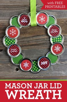 mason jar lid wreath with free printables