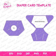 the diaper card template is shown in purple and has an empty tag on it