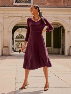 Our polished work-to-weekend sweater dress. Crafted with luxuriously soft merino wool in an ever-flattering fit & flare silhouette. Features Fit & Flare Dress V-Neck Long Sleeve Pull on closure Hits Below Knee Imported Fit: Misses: 42"; Petite: 39 1/2"; Plus: 42"; Plus Petite: 40" Material: 100% Merino Wool Care: Hand Wash Cold; Only Non-Chlorine Bleach When Needed; Or Dry Clean; Reshape, Lay Flat To Dry; Cool Iron, If Needed | Merino Wool Pleated Sweater Dress Talbots Weekend Sweater, Sweater Dresses, Classic Style Women, Casual Chic Outfit, Fashion Event, Layered Necklace, New Arrival Dress, Strand Necklace, Multi Strand