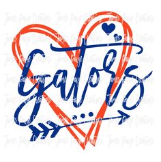 an orange and blue heart with the word gators on it, surrounded by arrows