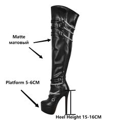 Introducing our exquisite Metal Chain Over The Knee Boots â€?a true embodiment of winter elegance. Handcrafted with meticulous attention to detail. these boots combine sophistication and craftsmanship seamlessly. The pointed toe design adds a touch of refinement. while the PU upper material ensures durability and a sleek appearance.Featuring a concise style. these boots are the perfect complement to your winter fashion. The PU shaft material offers a comfortable fit that's tailored to perfection Modern Boots, Women's Over The Knee Boots, Heels Aesthetic, Zippers Fashion, Super High Heels, Pu Heels, Boot Types, Black Boots Women, Pointed Toe Heels