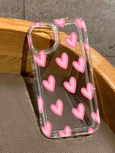 pink hearts on clear case for iphone xr