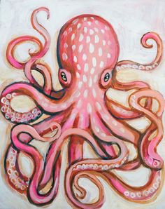 an octopus painting with pink and white colors