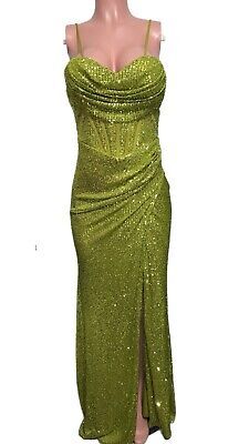 AbIyefun TALIA LIME GREEN SEQUINED GOWN Nwt Prom Evening Dress Glam occasion 42  | eBay Sequined Gown, Sequined Dress, Black Tie Event, Glam Dresses, Fitted Skirt, Evening Dresses Prom, Black Tie, Sequin Dress, Evening Dress