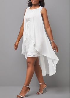 Color:White;Size:S;Size:M;Size:L;Size:XL;Size:XXL;Washing Instructions:Hand Wash;Decoration:Bodycon;Color Scheme:White;Season:Summer;Occasion:Work;Silhouette:Sheath;Sleeve&apos;s Length:Sleeveless;Dress Length:Mid Calf;Pattern Type:Embroidered;Neckline:Round neck;Package Contents:1 X Dress;Composition:100%Cotton;Clothing Length:126.00;Style:Elegant; White High Low Dress, White Party Outfit, Light Grey Dress, White Dress Party, White Party, White Sleeveless, Embroidered Dress, Look Fashion, Women's Fashion Dresses